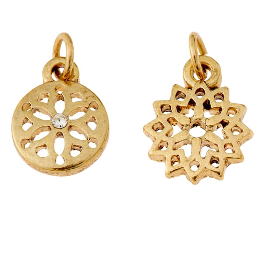 Charmalong™ 14K Gold Plated Geometric Flower Charms by Bead Landing™